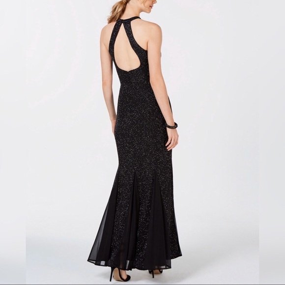 NE Nightway Black + Silver Glitter Knit Teardrop Gown - Picture 3 of 7